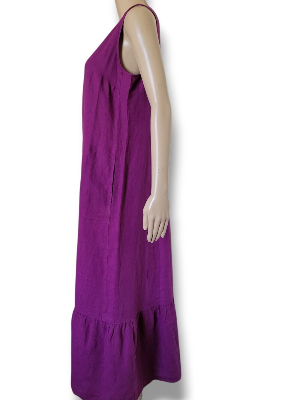 J. Jill Love 100% Linen Tiered Midi Dress S V Neck Button Down Mulberry - Picture 5 of 7